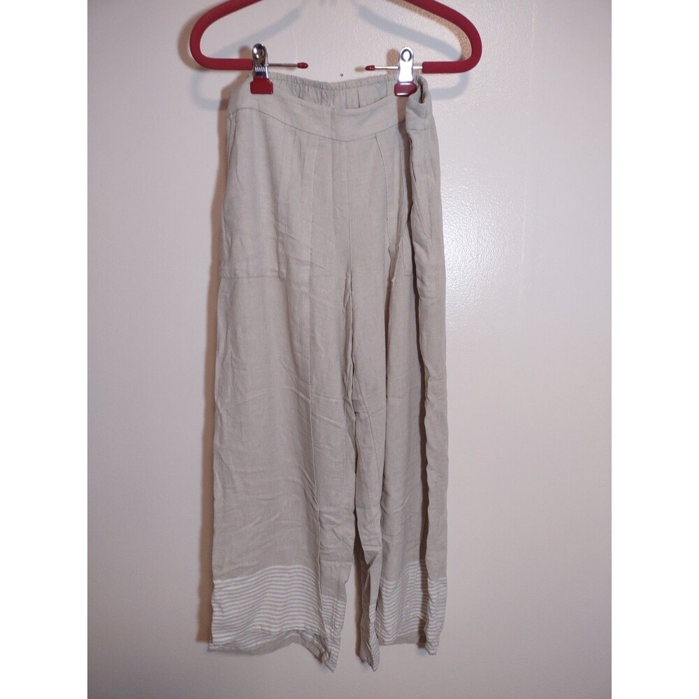 PureJill Women's S Linen Lagenlook Pants Beige Designer Art to Wear Lagenlook